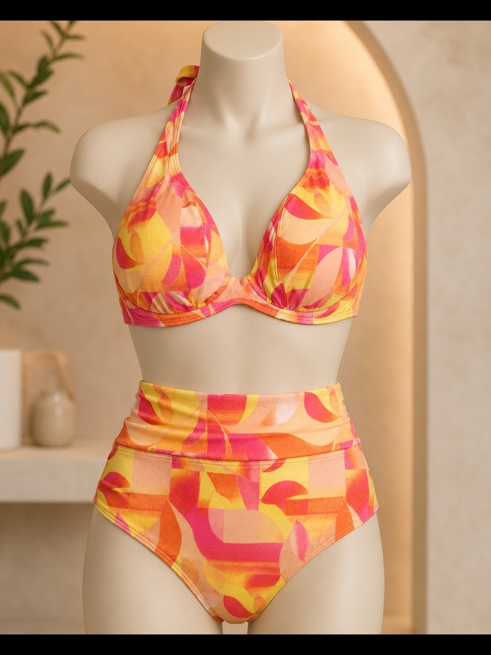 NWT Sunsets 2-Piece Bikini Swimsuit 40DD High Waist Pink Orange
